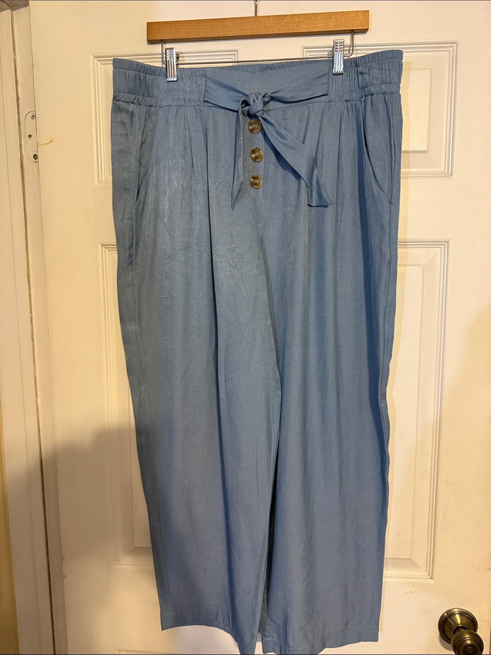 june & hudson Light Blue Wide Leg Pants with Tie Waist